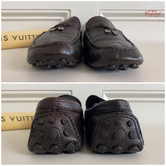 Authentic Louis Vuitton Brown Leather Drivers Logo Bow Slip On Loafers Size 10 main image 9